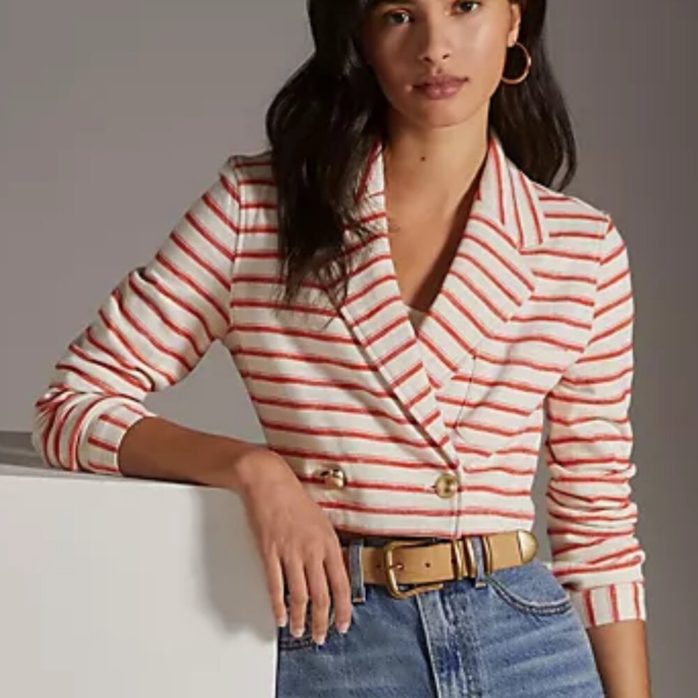 Anthropologie Maeve Cropped Terry Striped Jacket